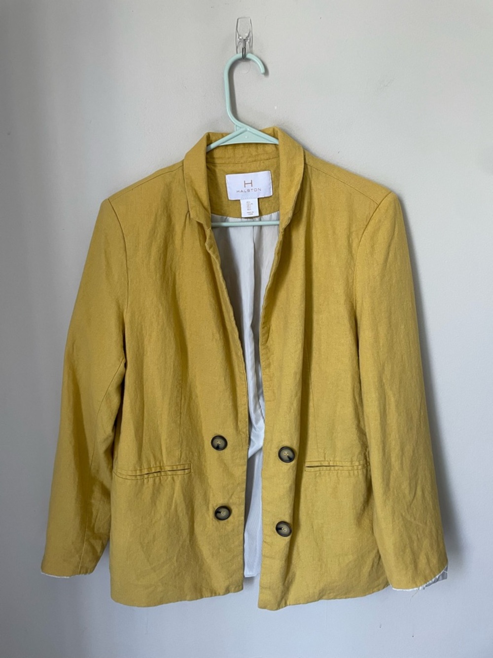 Halston Heritage Mustard Yellow Linen-Blend Blazer Size Large